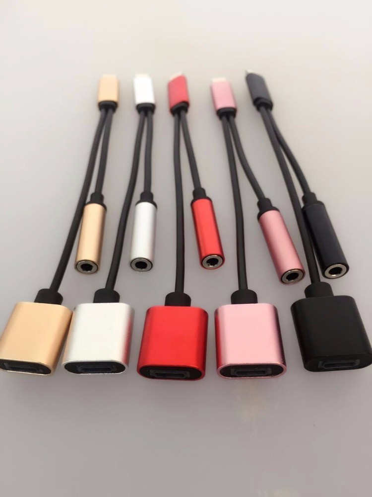 Charging 2 in 1 Data Cable iphone usb 3.5mm Earphone Stereo Cable Adaptor