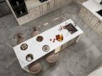 Chic Elegant Beige Modern Kitchen Cabinet With Opulent White Marble Stainless
