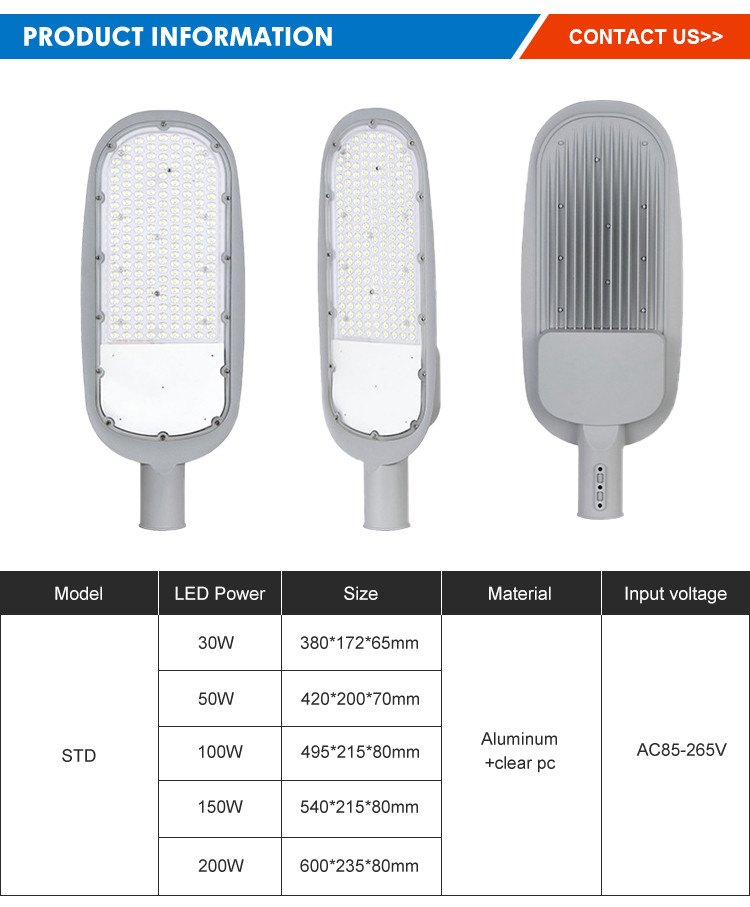 30w 50w 100w 150w 200w High Lumen Led Street Light Outdoor Waterproof