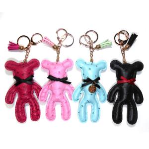 Wholesale OEM Cute Teddy Bear Animal Leather Keychain With Brass Plating from china suppliers