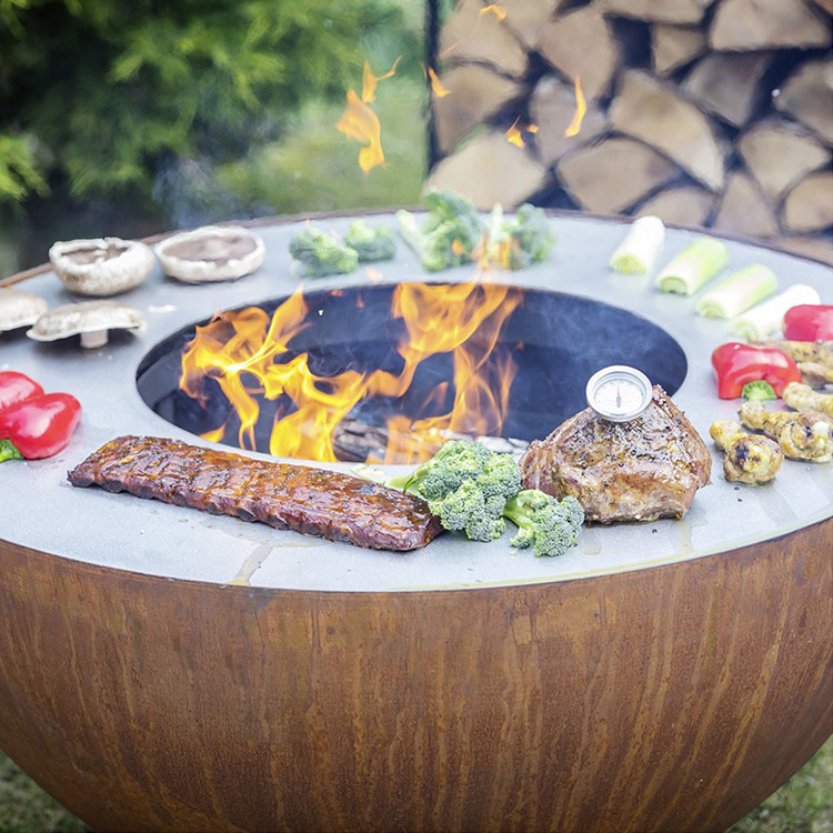 Wood Burning Barbecue Brazier Corten Steel Smokeless Firepit Bbq