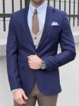 Blue Slim Fit Business Casual Suit Jacket Casual Navy Peak Lapel Blazer