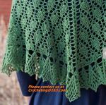 Mexican print knitted open poncho with roll neck, Green Free Knitting Crochet