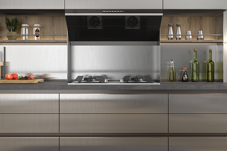 Gray Gloss Modular Stainless Steel Kitchen Cabinet Set Modern L Shaped