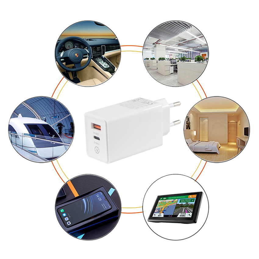 Laptop QC Type C Dual PD Charger 65W Output 15V 3A for Fast Charging Travel Adapter