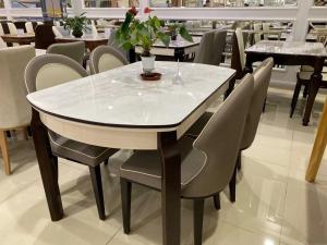 Wholesale Oak Frame White Marble Top Dining Table Set Good Corrosion Resistant from china suppliers
