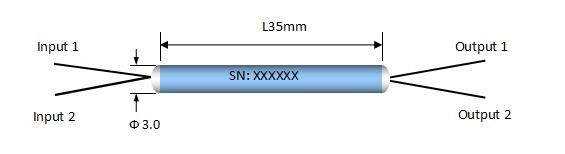 Fiber coupler, 3.0x35mm, 2x2 port, 3.0x35mm, 70:30 split ratio, 250um bare fiber.