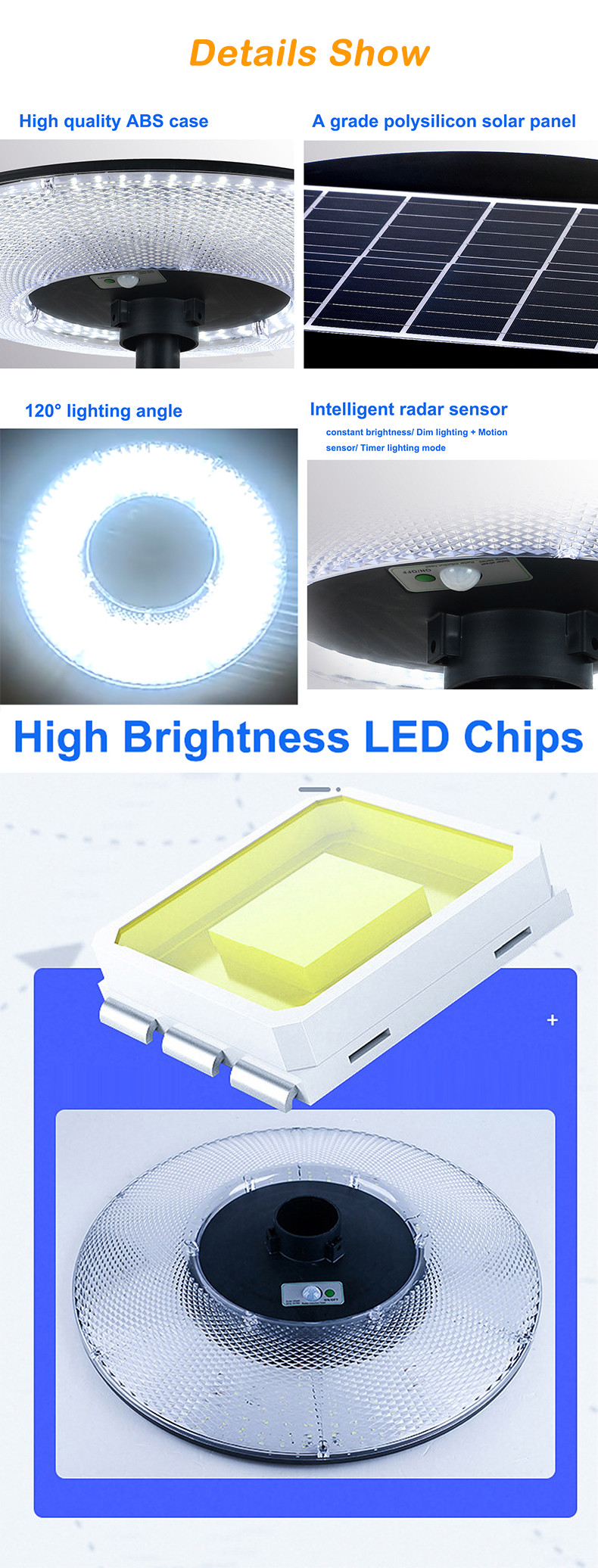 800W Garden Solar LED Light UFO IP65 Waterproof Solar Street UFO Garden Light