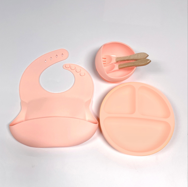 Non-Slip Food Grade Silicone Baby Plate Bowl Set for Children Suction Feeding Design