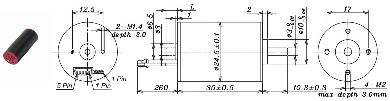 Heat Resistance DC Coreless Motor 9v 2.4cm Diameter 12000mA Starting Current