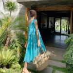 Irregular Womens Vacation Dresses , Single Sling Womens Green Holiday Dress With