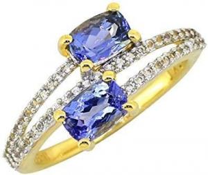China Shop LC Women Platinum Yellow Gold Blue Tanzanite Birthstone Zircon Ring Size 8 Gifts on sale