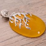 Women Fashion Three Leaves 925 Sterling Silver Synthetic Yellow Chalcedony