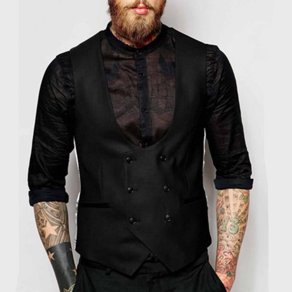 Classic Double Breasted Mens Flight Jacket Business Casual Waistcoat Formal