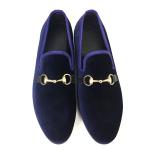 Handmade Black Velvet Loafer Shoes Embroidered Red Bottom Flat Mens Shoes