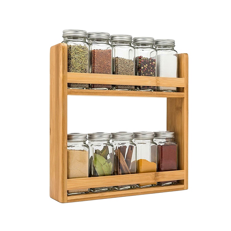 Double-layer Bamboo Spice Rack Holder Organizer 28x28x8cm for Kitchen Accessories