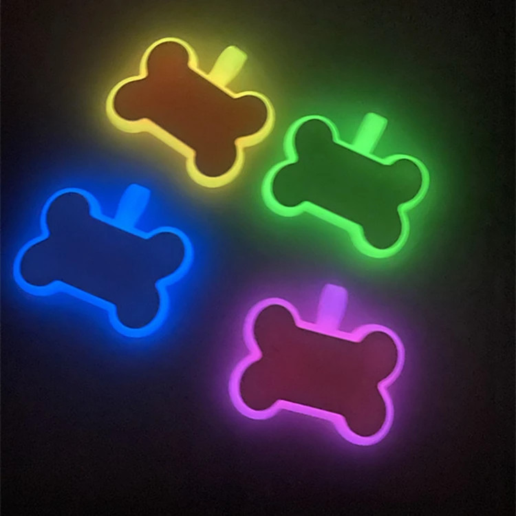 Bone Shape Custom Laser Logo Glow Silicone Lights Animal Collar Silicone Dog Tag Kit