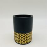 Luxury Polyresin Bathroom Accessories Sand Stone Black Color With Gold Band