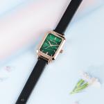 Fashion Leather Strap Alloy Quartz Watch For Women Small Green Square