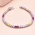 Personalized Style Rainbow Zircon Inset 925 Sterling Silver Tennis Bracelet For