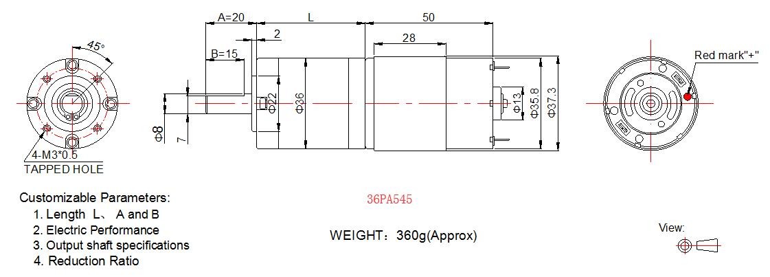 36mm Metal High Torque Planetary Gear Motors With RS 545 555 Brush DC Motor