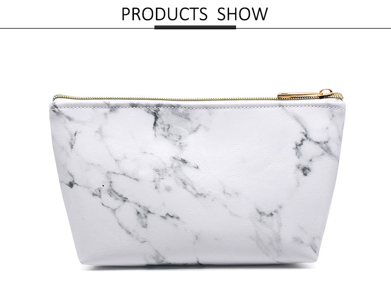 Custom Waterproof PU Leather Makeup Bag Marble Toiletry Travel Beauty Bag