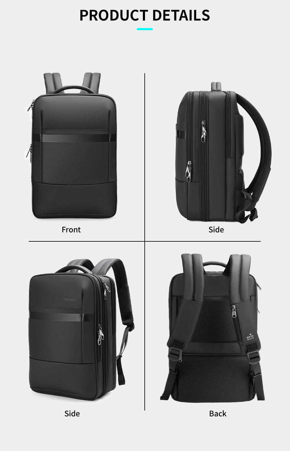 Fashion Office Briefcase Bag For Men Business Travel Laptop Full Open RFID Black