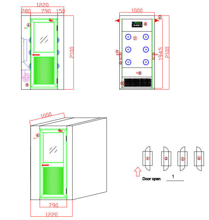 Two Side Blowing Clean Room Air Shower With Manual Aluminum Doors For One Person