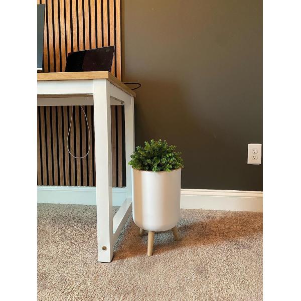 1.8 Gal White Wood Push Small Home Bathroom Trash Can Small Office Bathroom Garbage Can with Plant Style Lid
