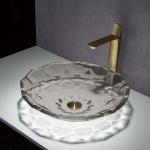 12 inch Transparent Grey Glass Wash Basin , Bathroom Vanity Sink For Hotel