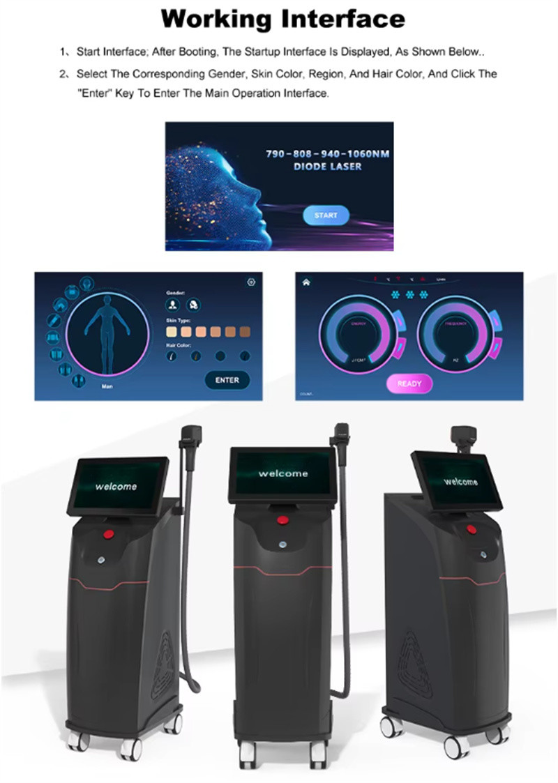 500W-1600W 4 Wavelengths for All Skin Color 808nm Diode Laser Hair Removal Machine