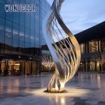 Modern Garden Mirror Metal Ribbon Art LED Light Stainless Steel Sculpture