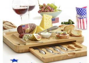 Wholesale Bamboo Wooden Cheese Board With 6 Stainless Steel Cheese Knives &amp; 6 Appetizer Forks from china suppliers