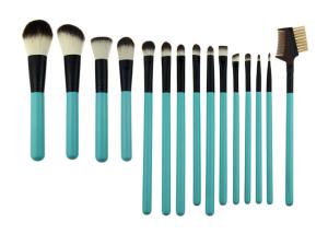 Wholesale Cosmetic Green Professional 15 Piece Makeup Brush Set Wih Synthetic Hair from china suppliers
