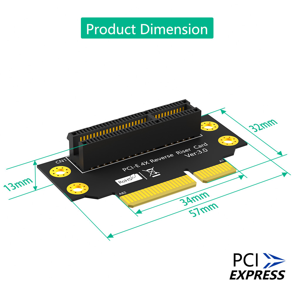 Reverse 90 Degree PCI-E 3.0 4X Slot To PCIe X4 Adapter Riser Card For 2U Server Case