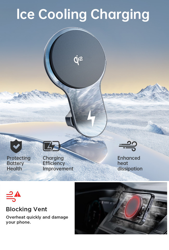 Strong Magnetic Stability Ultra-Thin Fan Cooling Fast Charging Wireless Charging Car Phone Holder One-Handed Operation