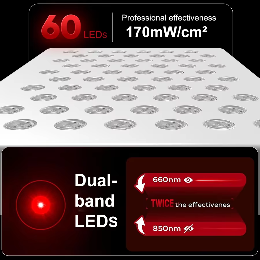 630nm 660nm 810nm 830nm 850nm Red Near Infrared 300w LED Light Therapy Panel