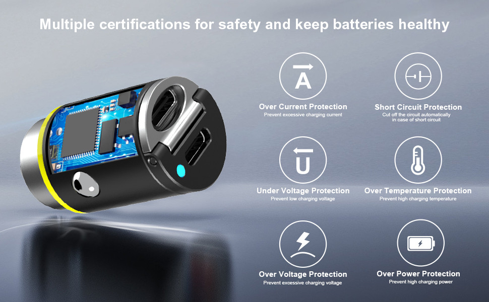 45W USB C Car Fast Charger Dual USB-C Ports Mini Cigarette Lighter USB Charger