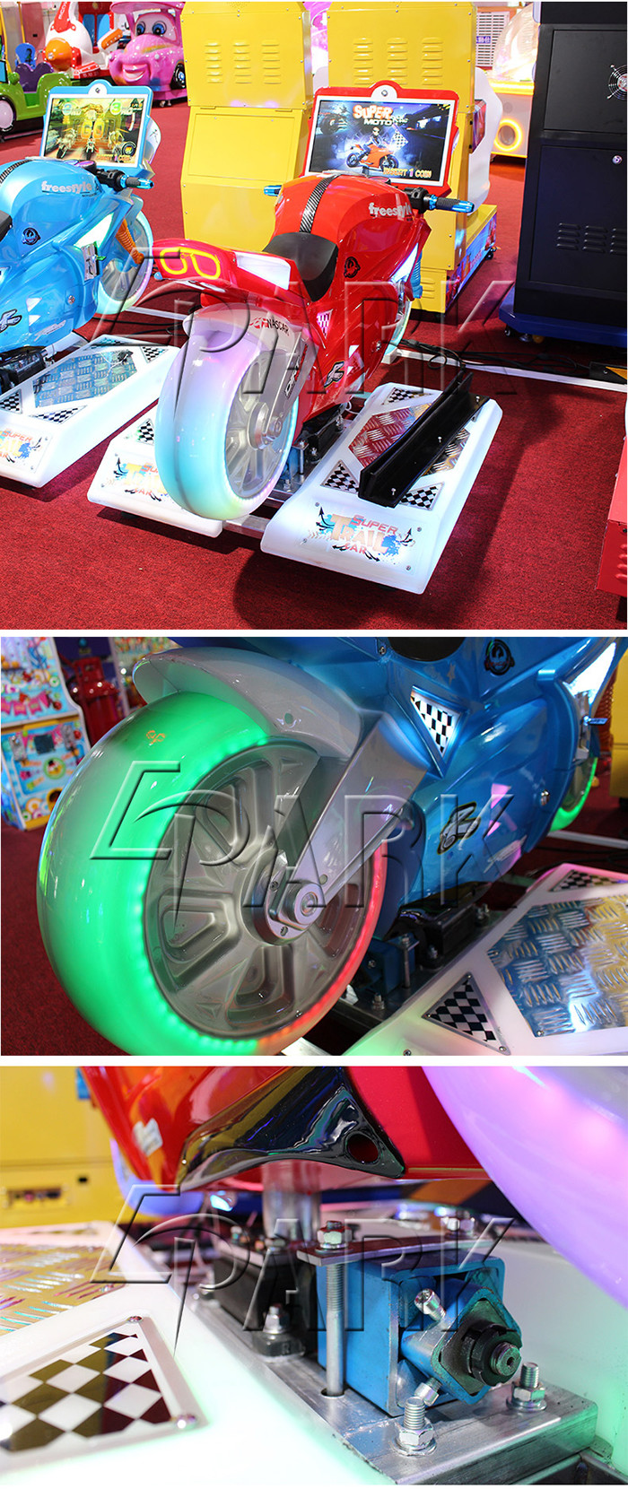 150W Kiddie Ride On Motorcycle Crazy Racing Car Game Machine 4 Simultaneous Wifi Online Games
