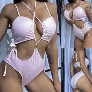 Wholesale Hot Stamping Ladies One Piece Swimsuit Hot Pink One Piece Bathing Suit Special Fabric from china suppliers