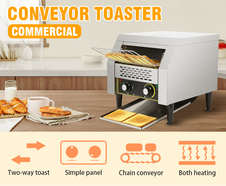 Commercial Sliver 1.3KW Automatic Conveyor Toaster for Quick and Easy Burger Toasting