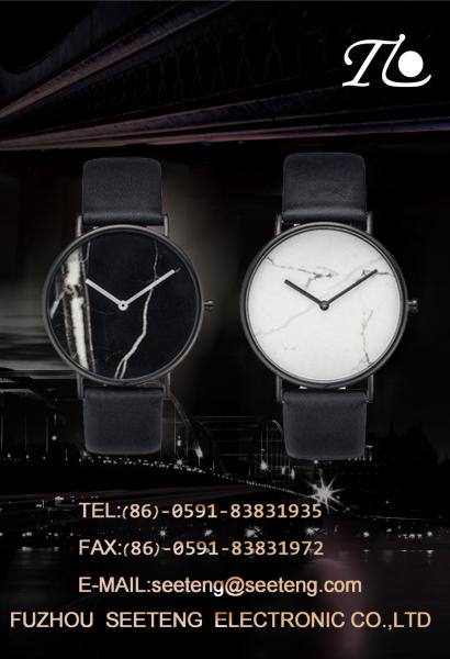 A unique dial design for men reisure and fashion wrist watch with pu leather