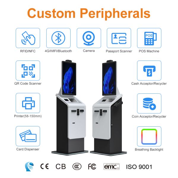 Self-service kiosk in vertical installation