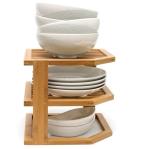 3 Tier Drainer Drying Wooden Dish Rack For Plate Bamboo Kitchen Corner Organizer