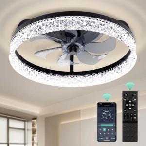 Wholesale Round K9 Crystal Flush Mount Ceiling Fan Light With Remote Control from china suppliers