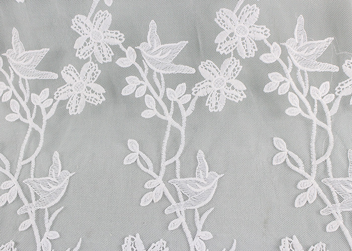 Bird Floral Mesh Embroidered Dying Lace Fabric Custom Lace Design For Prom Dress