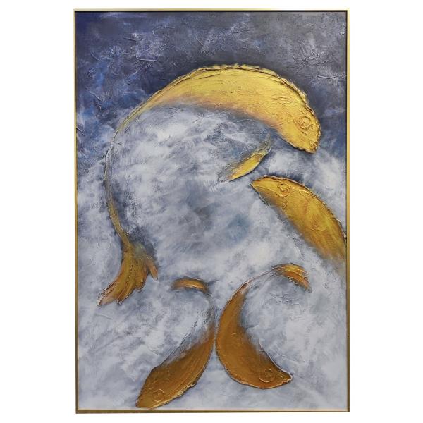 Oil Painting Medium and 6 Color Print Method Used for Hand Painted Goldfish Gold