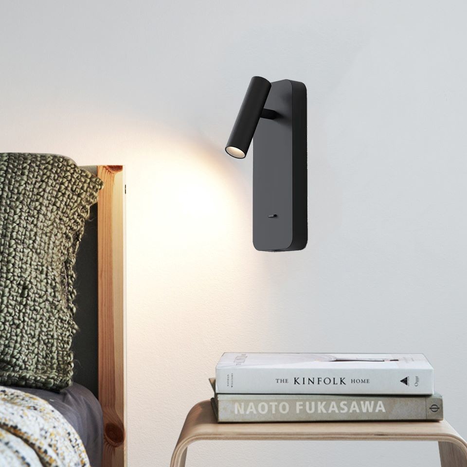 Adjustable cylinder bed reading wall lamp bedside light USB flexible headboard spot light for hotel villa project