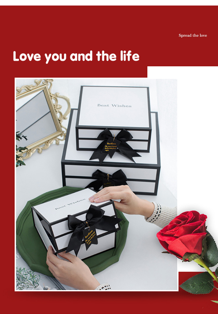 Free Paper Bag Packaging Box Luxury Clothes Package Ribbon Bow Magnetic Closure Cardboard Box