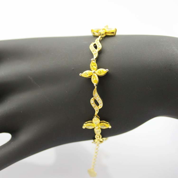 Yellow Gold Plated 925 Silver Jewellery Quatrefoil Citrine Cubic Zircon Tennis Bracelet (B04PURPLE)